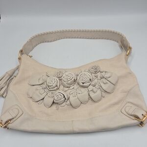 Isabella Fiore Cream Color Leather Hobo Bag